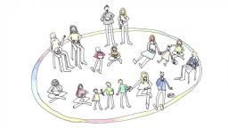 drawing of children and parents making music