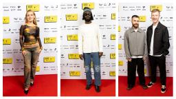 amelia dimoldenberg, Kojey Radical and BICEP pose on the red carpet at the youth music awards 2023