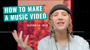 Youtube Thumbnail of young person talking to camera with title, "How to Make a Music Video" and screenshot of their music video in the background.